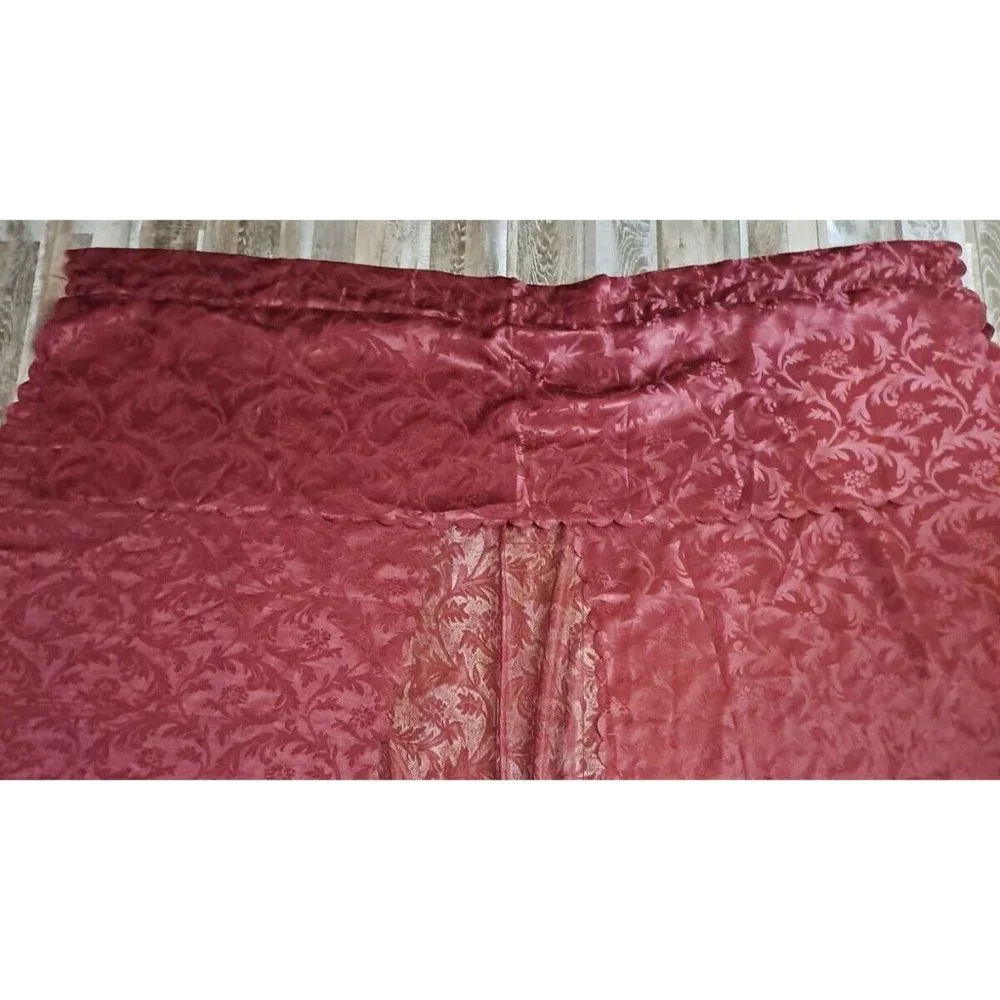 Burgundy Satin Curtain W Valance & Lace One Piece Gothic Victorian Floral 82x58